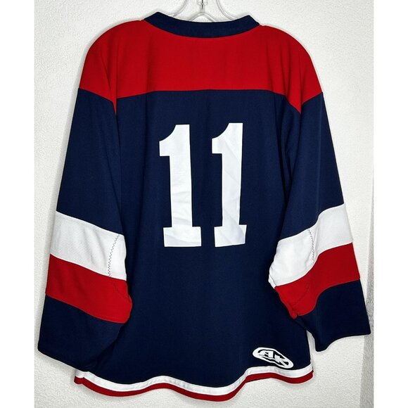 Bombers Ice Hockey Jersey Mens Medium Navy Red Long Sleeve 11 Athletic Knit - Picture 2 of 13